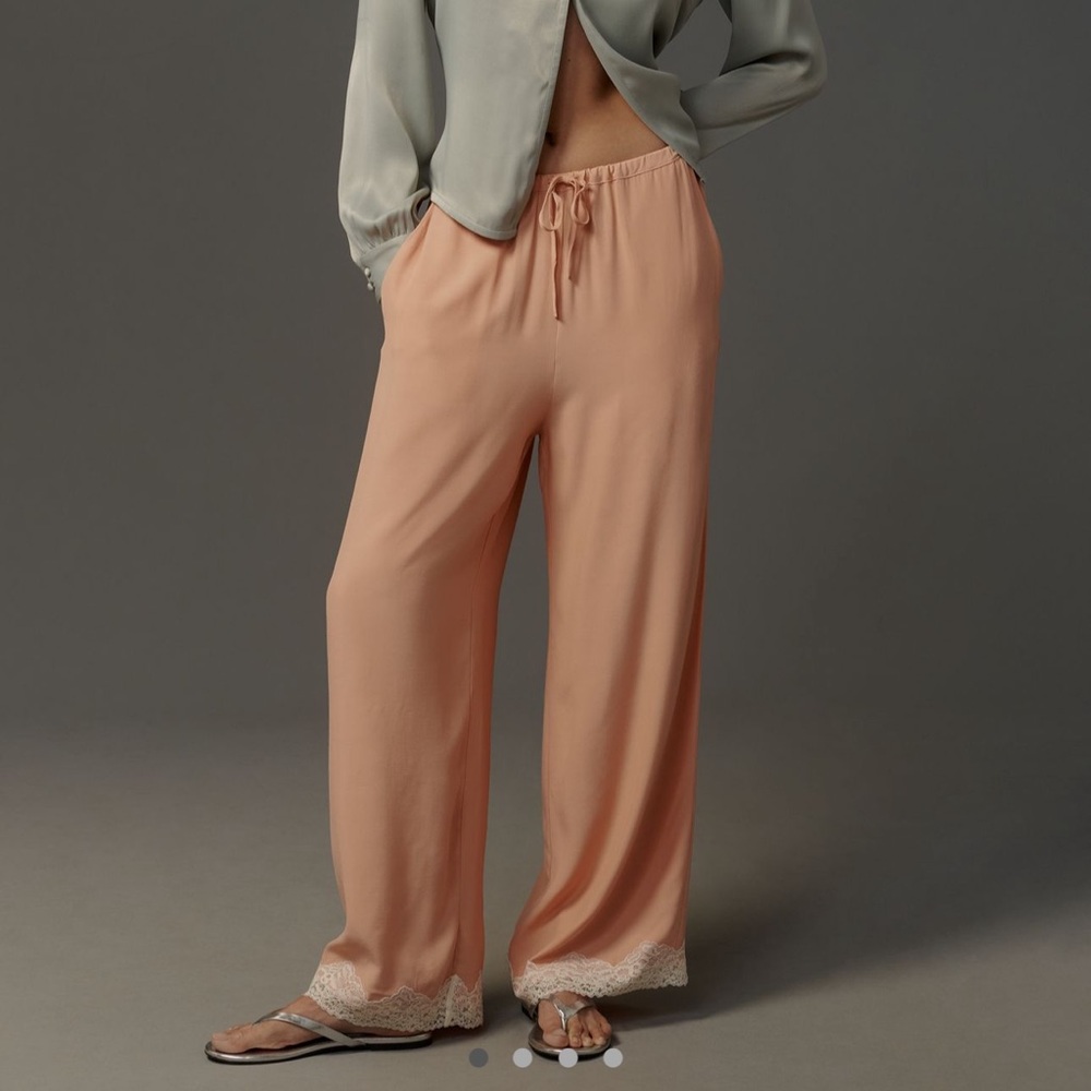 *Anthropologie Lace Trim Silky Pull On Pants